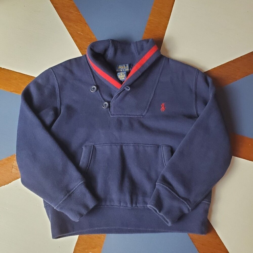 Polo Ralph Lauren Sweater Boys 4/4T Navy Blue Shawl Collar Preppy‎ Classic